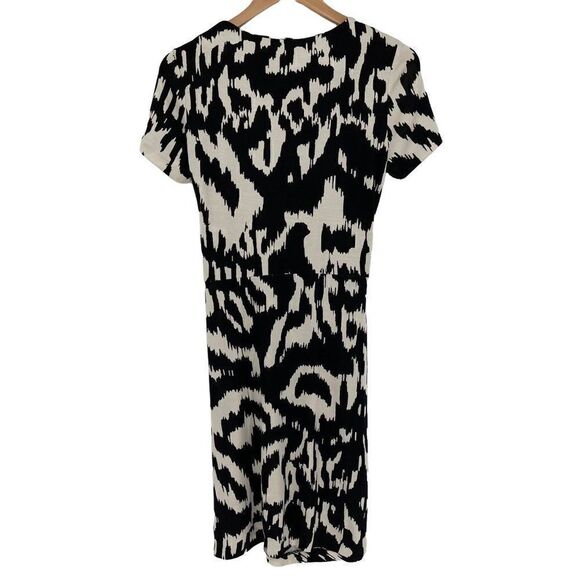 Diane Von Furstenberg Zoe 100% Silk Sheath Dress Flower Ikat Black Ivory Size 10 - Picture 9 of 14
